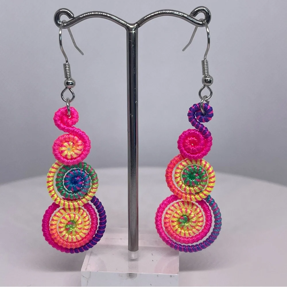 Multicolor retro spiral swirl drop earrings